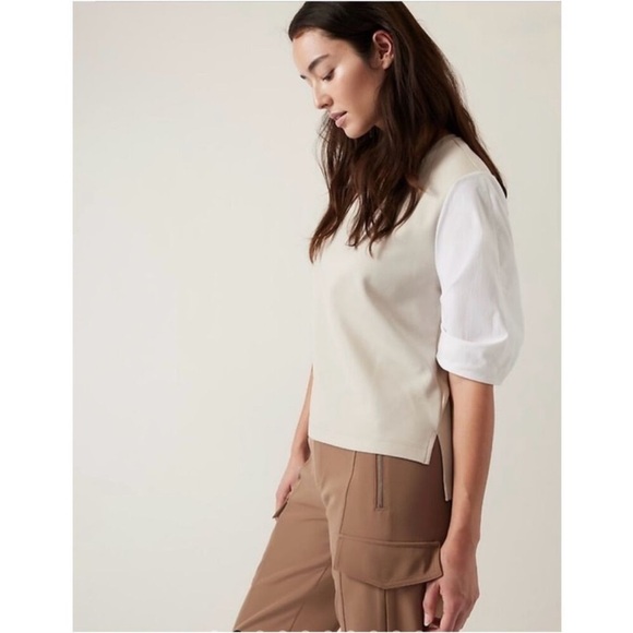 Athleta Harlow Hybrid Tee Shirt Top Beige White
Cotton Blend Size M - Picture 4 of 8